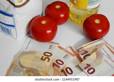 Grundnahrungsmittel - Stillleben-Konzept - symbolische Kosten steigende Inflation