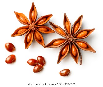 star anise isolated on the white background, top view