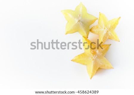 Star apple fruit (Also called as Carambola, starfruit, Averrhoa carambola, Bilimbi, Arkin in Florida, Dah Pon, Ma fueng, Maha in Malaysia, Demak, Golden Star, Newcomb, Star King, Golden star) top view