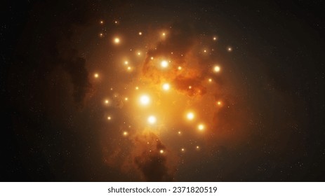 Star cluster with cosmic nebula. Beautiful constellation. The birth of stars in the galaxy. Beauty of the universe, sci-fi background.