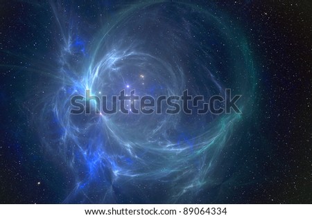 Star cluster and nebula in space.