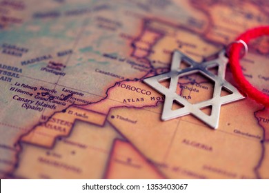 Star David on Morocco part of world map. Repatriation from Morocco to Israel concept. - Shutterstock ID 1353403067