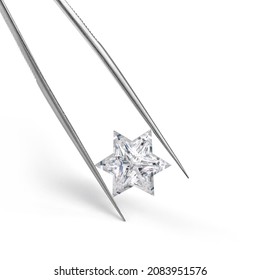 Star Diamond in Tweezers on White Background