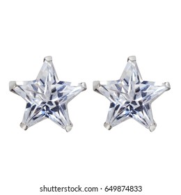 Star Earrings Diamond Earring On White Background
