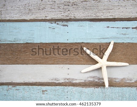Star fish on wooden background
