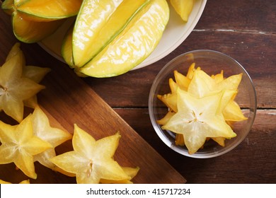 Star fruit, starfruit, carambola on wooden background