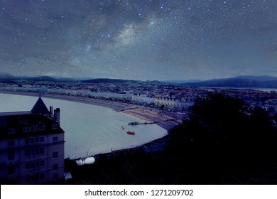 Star Gazing Photo Of Llandudno Town During Winter.