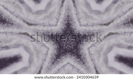Star kaleidoscope. Graphic fractal. Esoteric meditation. Defocused black white golden color glowing ink water snowflake shape ornament motion abstract art background.