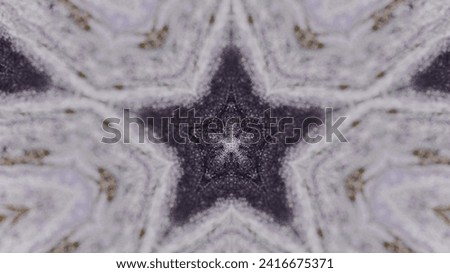 Star kaleidoscope. Graphic fractal. Esoteric meditation. Defocused black white golden color glowing ink water snowflake shape ornament motion abstract art background.
