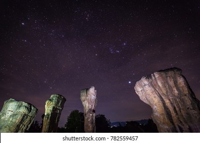 Star At Nigh Sky Above Of Stonehenge Located North East Of Thailand 