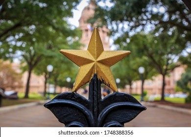 Star shaped golden ornament in front of the Texas State Capitol Building in Austin, TX