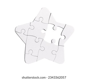 Star shaped puzzle with missing lacking piece isolated on white background.