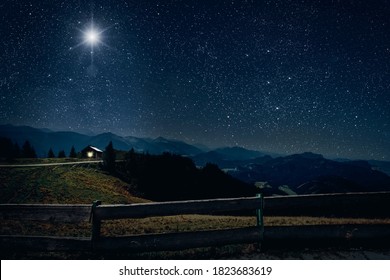 The Star Shines Over The Manger Of Christmas Of Jesus Christ.