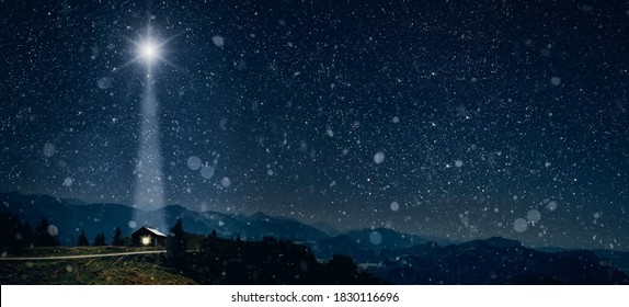 The star shines over the manger of christmas of Jesus Christ. - Shutterstock ID 1830116696