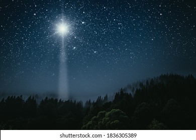 The Star Shines Over The Manger Of Christmas Of Jesus Christ.