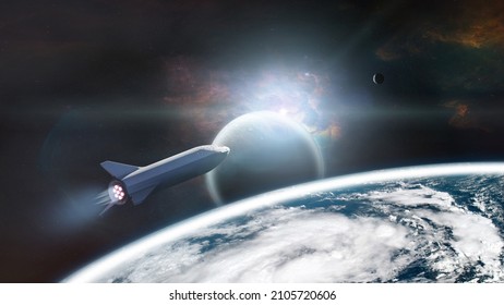 Star ship in Earth orbit with alien planets. Elements of this image furnished by NASA. - Powered by Shutterstock