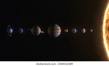 Star system model. Planets in orbit Straight front of sun. Solar system consisting of planets on a black background. - Powered by Shutterstock