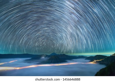 Star Trail And Mountain Bromo