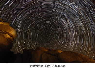 A Star Trail Of The Northern Skies Over Joshua Tree National Park