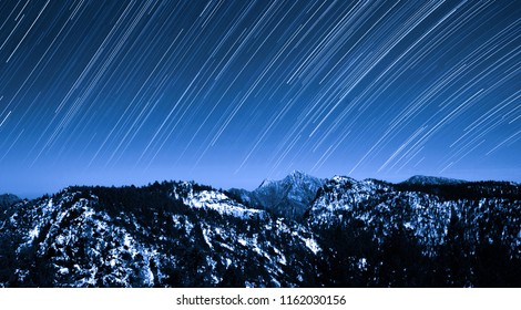 Star Trails And Rocky Mountains