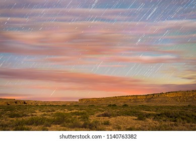 Star Trails In The Sky Over A Moon Lit Foreground At Chaco Culture National Historic Park