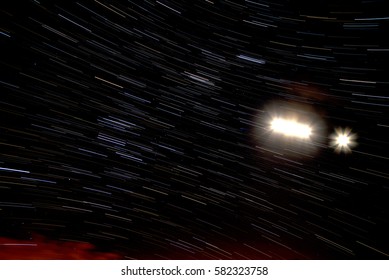 Star Trails Timelapse With Moon