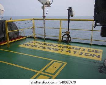 starboard side muster station on board vessel barge at offshore - Shutterstock ID 548028970