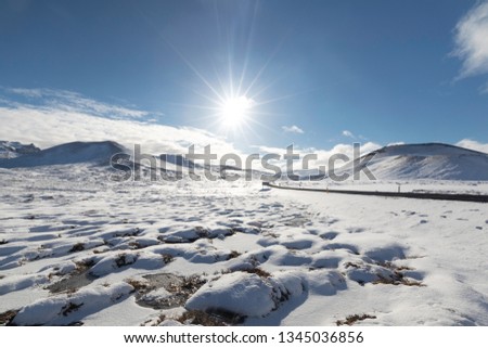 Starburst effects, Landscape at Vatnaleid road in Snaefellsnes peninsula, Iceland in winter