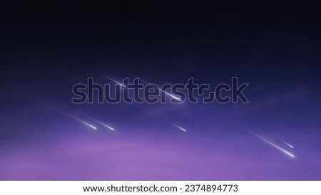 Starfall in the sky. Meteor stream in the upper atmosphere. Meteors on a dark background.