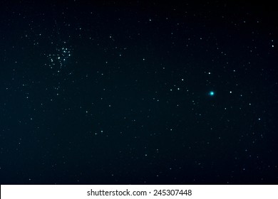 Starfield with Comet Lovejoy and Pleiades, Jan. 17, 2015 in Germany - Powered by Shutterstock