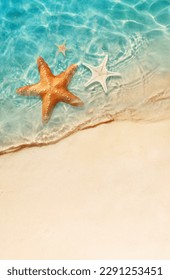 Starfish on the sand beach in clear sea water. Summer background. Summer time .Copy space. Relaxing on the beach. - Shutterstock ID 2291253451