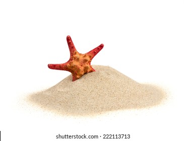 Starfish On Sand Isolated On White