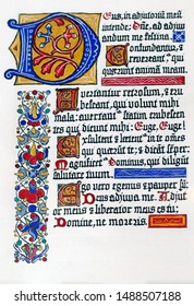 STARI GRAD, CROATIA - APR 30, 2019 - Medieval illuminated manuscript calligraphy in Stari Grad, Hvar Island, Croatia