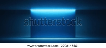 A stark rectangular opening emits a brilliant blue light, casting shadows and illuminating a dark, abstract space.