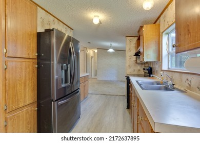 Starke, FL USA - June 26 2022: Wrap around kitchen in a modular home