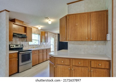 Starke, FL USA - June 26 2022: Wrap around kitchen in a modular home