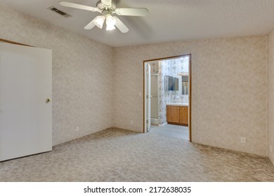 Starke, FL USA - June 26 2022: Vacant bedroom in a modular home