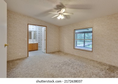 Starke, FL USA - June 26 2022: Vacant bedroom in a modular home