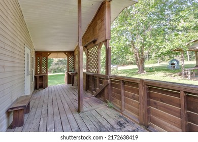 Starke, FL USA - June 26 2022: Long front porch on a modular home
