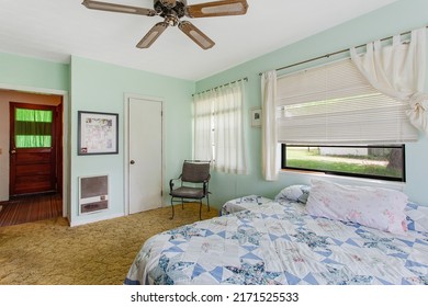 Starke, Florida USA - June 25, 2022: Large master bedroom with a ceiling fan