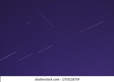 Starlink Satellites In The  Summer Night Sky.