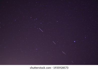 Starlink Stellites In The  Night Sky.