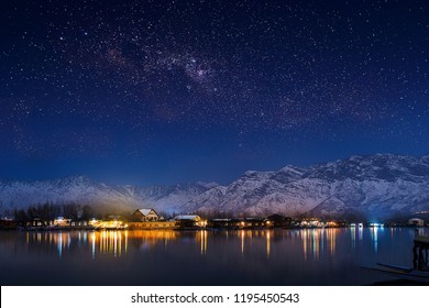 Starry Night in India Kashmir Dal Lake - Powered by Shutterstock