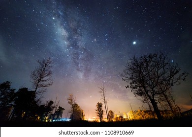 Starry night with Milky way at Kudat Sabah Malaysia. Image contain soft focus and blur due to wide aperture and long exposure. image also contain grains and noise due to high ISO. 
