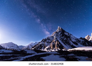 Starry Night With Mitre Peak At Concordia, Pakistan