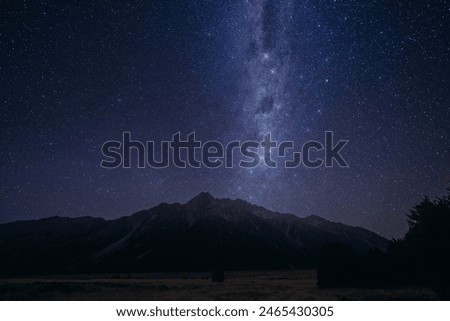 Similar – Image, Stock Photo Night Starry Sky Above Summer Field Meadow With Blooming Rapeseed. Glowing Stars And Sunset Sunrise Lights Above Meadow Landscape.