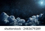 Starry night sky with clouds.. Panorama. Universe filled with stars, nebula and galaxy,. Elements of this image furnished by NASA