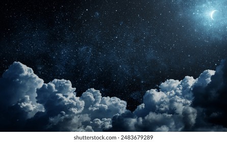 Starry night sky with clouds.. Panorama. Universe filled with stars, nebula and galaxy,. Elements of this image furnished by NASA - Powered by Shutterstock