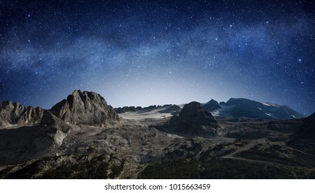 Starry Night Sky In A Mountain Landscape