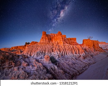 Starry Skies Over Desert Landscape In Remote Outback Australia